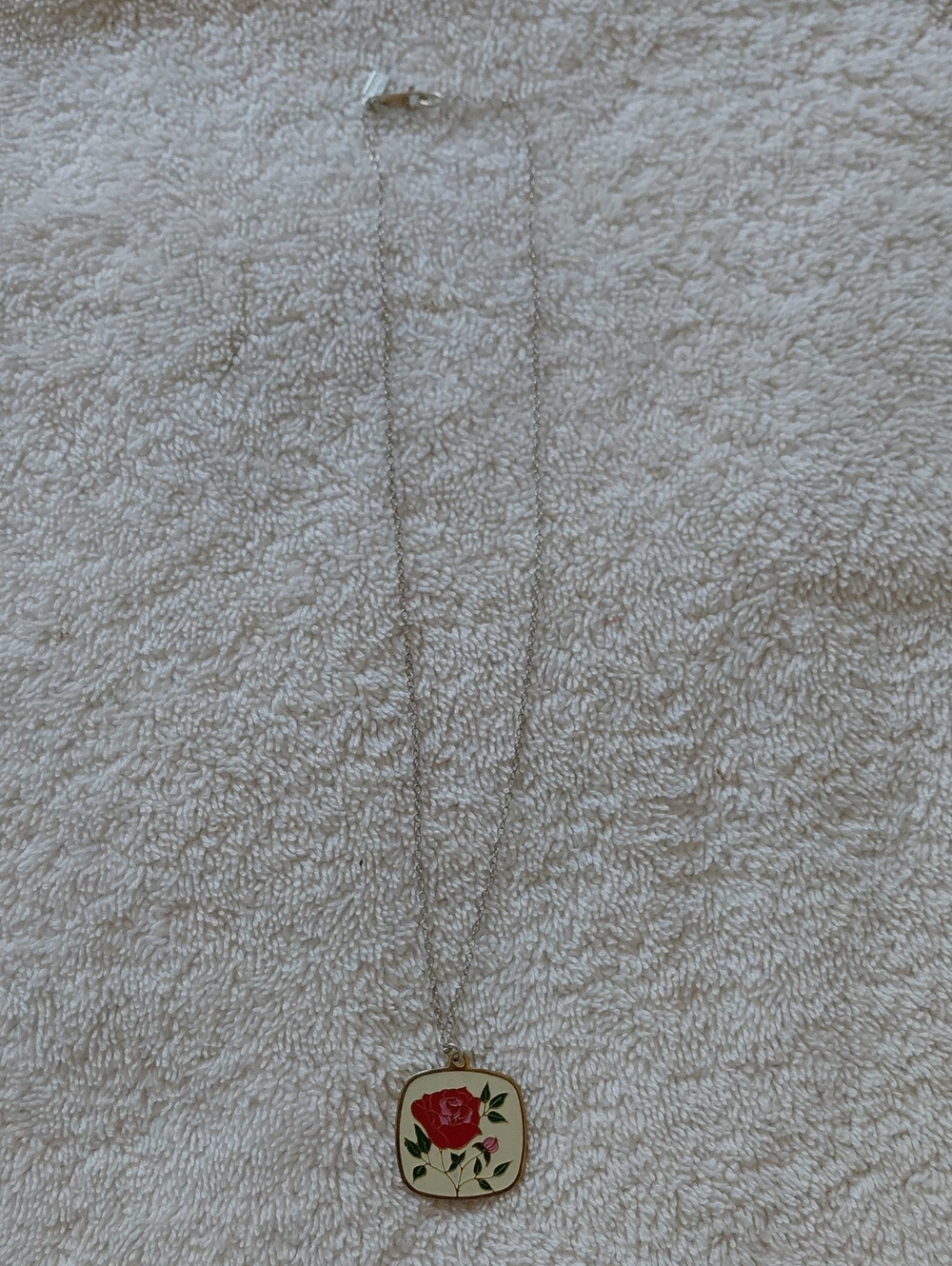 Peggy Li Gold-Tone Pendant Necklace with Red Rose Enamel